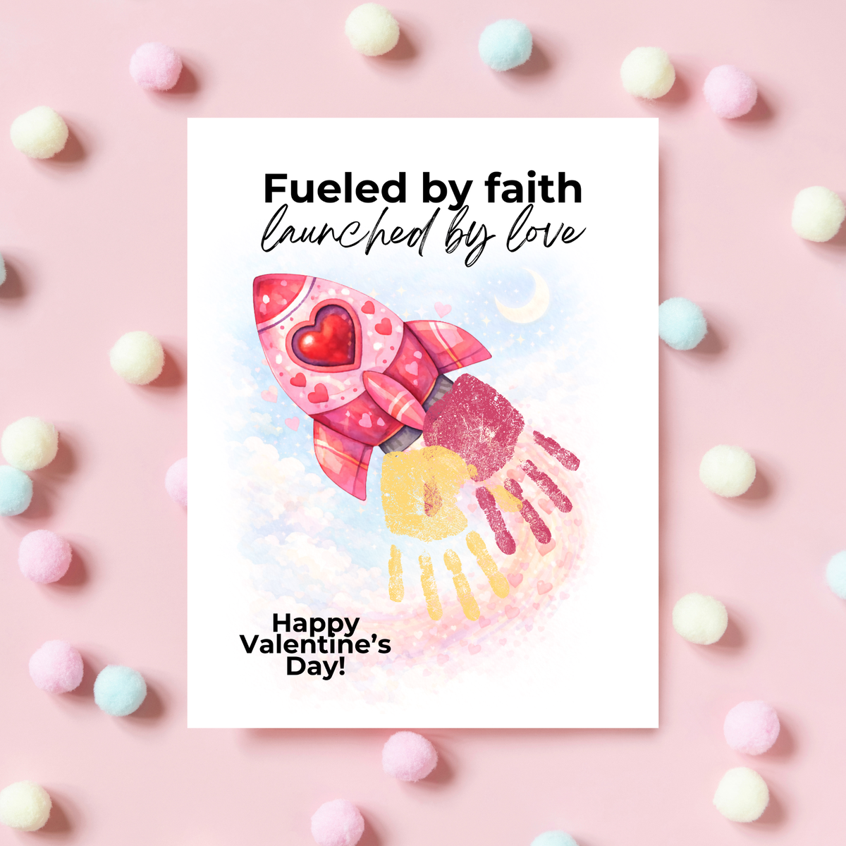 Valentine Rocket Handprint Craft Printable for Kids | Faith-Based Valentine Keepsake | Fueled by Faith Launched by Love PDF
