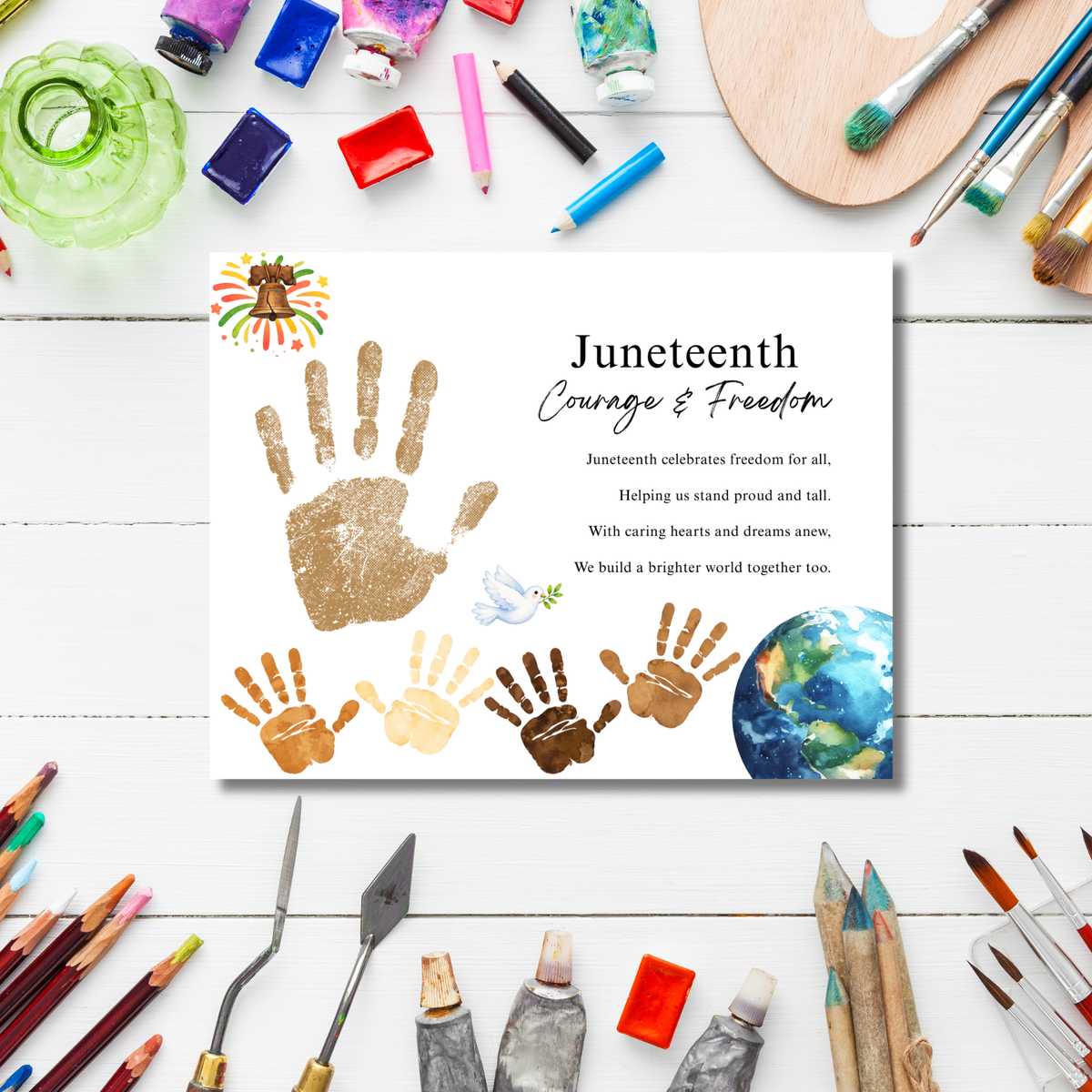 Juneteenth Courage & Freedom Handprint Craft Printable | Juneteenth Activity for Kids | Diversity & Inclusion Keepsake