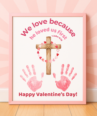 Valentine’s Day Handprint Craft Printable for Kids | Faith-Based Cross Keepsake | 1 John 4:19