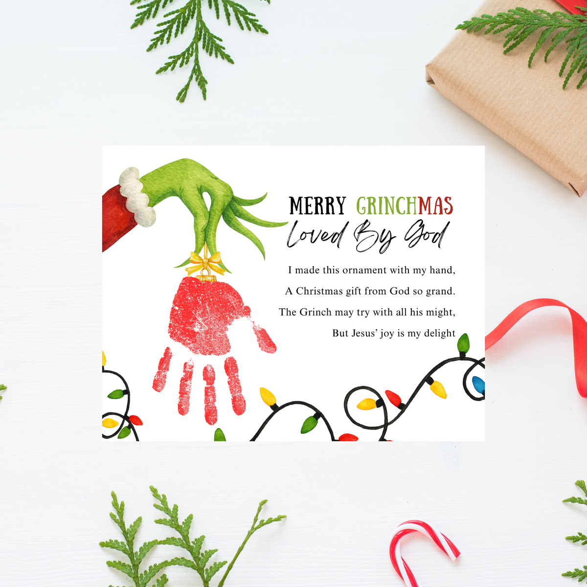 Christian Grinchmas Handprint Craft Printable | Loved by God Christmas Keepsake | Jesus Christmas Activity for Kids
