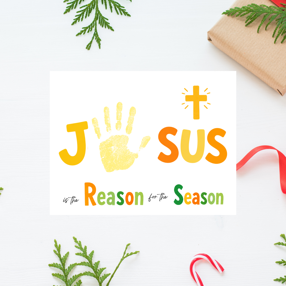 Jesus Is the Reason for the Season Handprint Craft Printable | Christian Christmas Handprint Activity | Faith-Based Christmas Keepsake | Preschool Holiday Craft