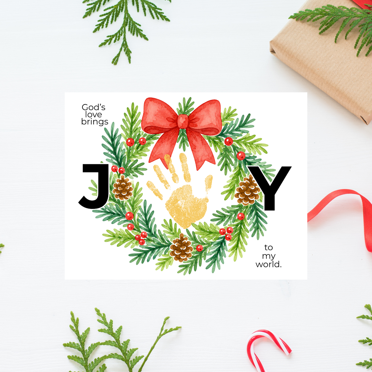 God's Love Brings Joy Handprint Craft Printable | Christian Christmas Handprint Keepsake | Faith-Based Christmas Activity | Preschool Holiday Craft