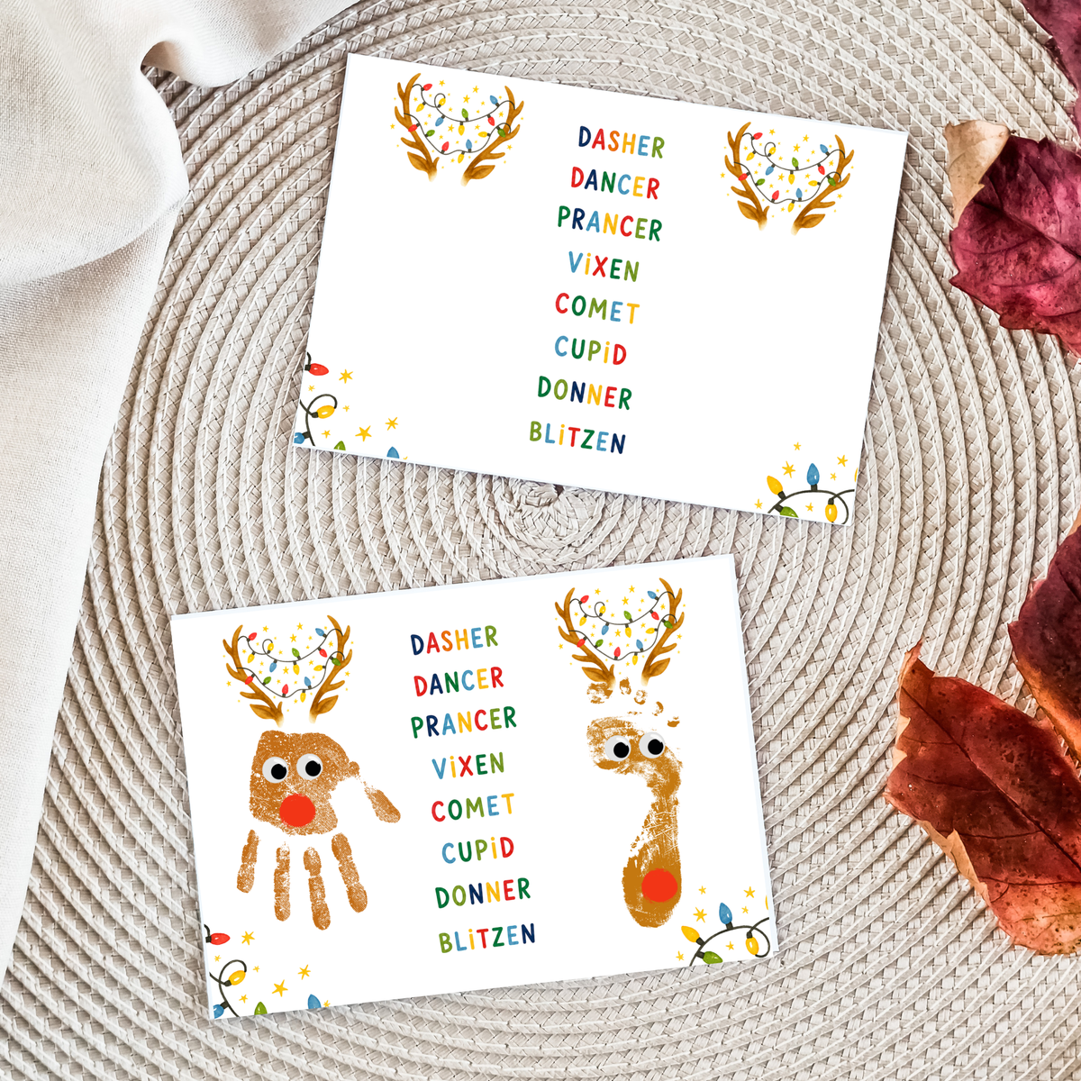Christmas Reindeer Handprint & Footprint Craft | Reindeer Names Printable | Preschool Christmas Keepsake | Holiday Handprint Activity | Reindeer Footprint Art