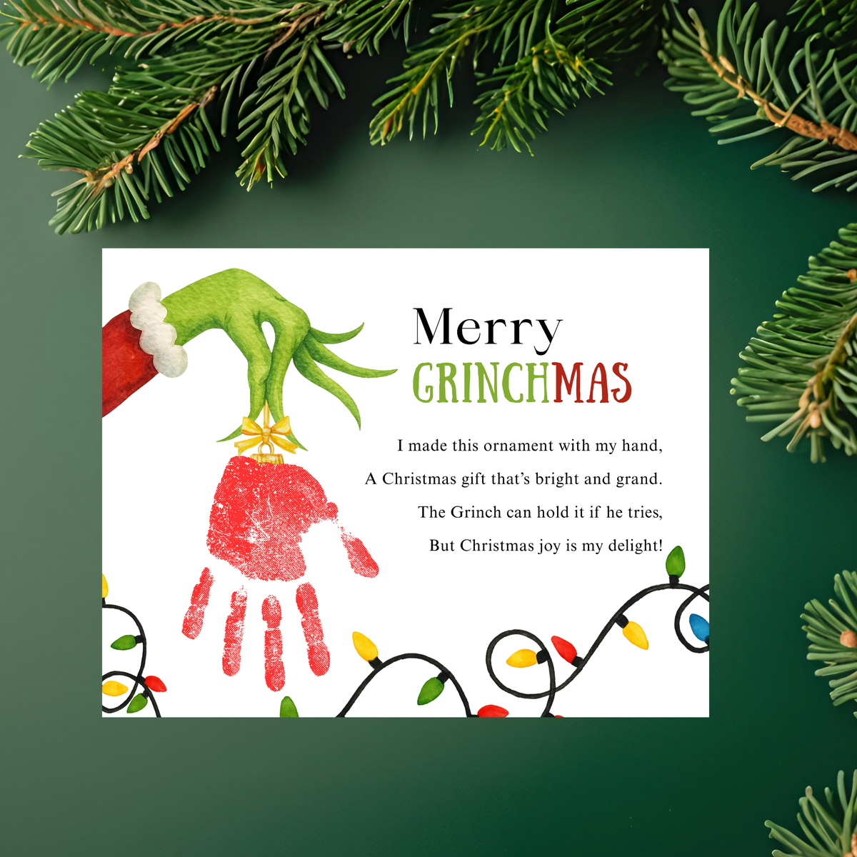 Merry Grinchmas Handprint Craft Printable | Christmas Handprint Keepsake | Grinch Christmas Activity | Preschool Holiday Craft | Kids Christmas Art
