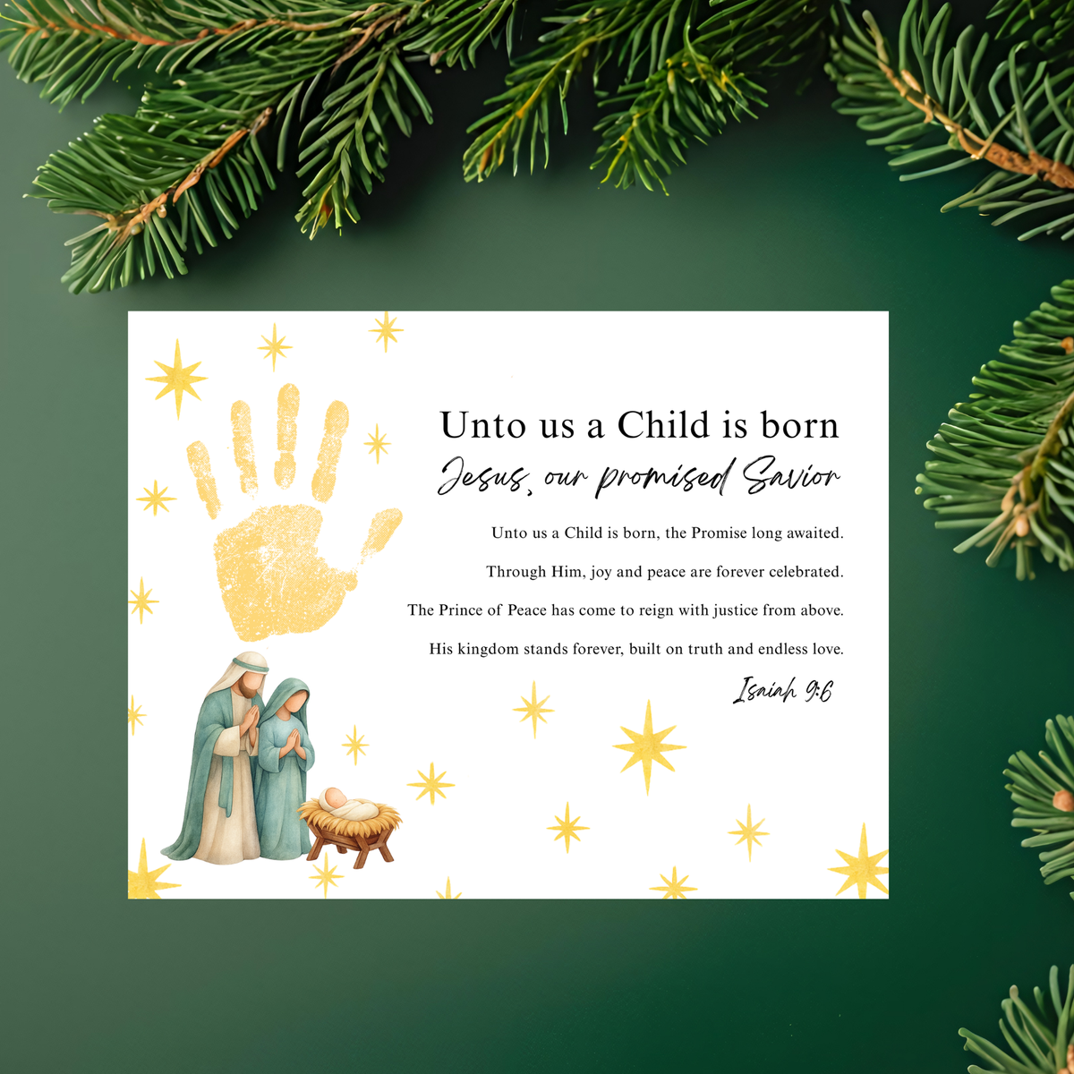 Unto Us a Child Is Born Poem Handprint Craft | Christian Christmas Printable | Isaiah 9:6 Bible Keepsake | Preschool Nativity Activity