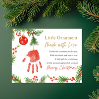 Little Ornament Made with Love Poem Handprint Craft Printable | Christmas Ornament Handprint Keepsake | Preschool Christmas Craft | Holiday Gift for Parents & Grandparents