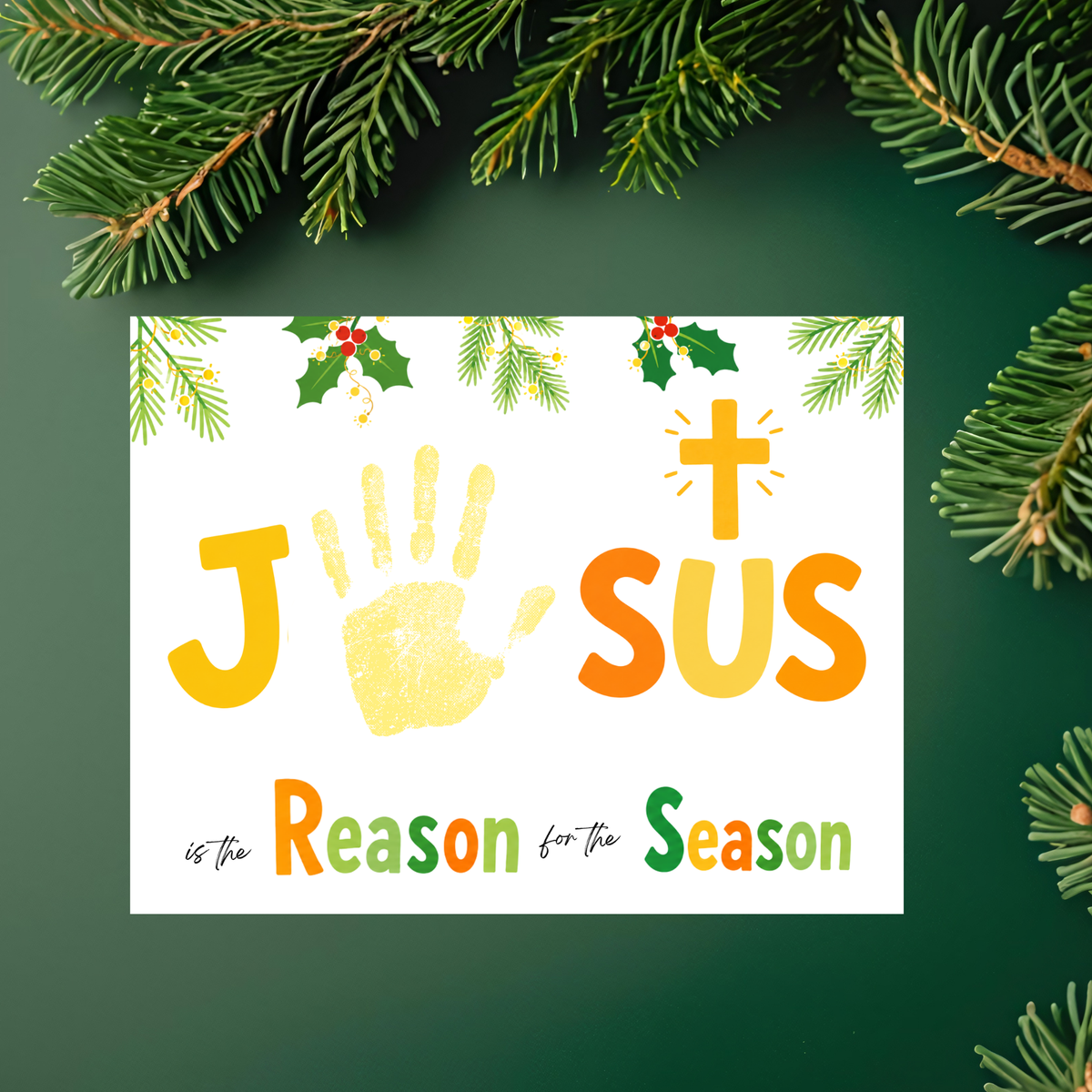 Jesus Is the Reason for the Season Handprint Craft Printable | Christian Christmas Handprint Activity | Faith-Based Christmas Keepsake | Preschool Holiday Craft