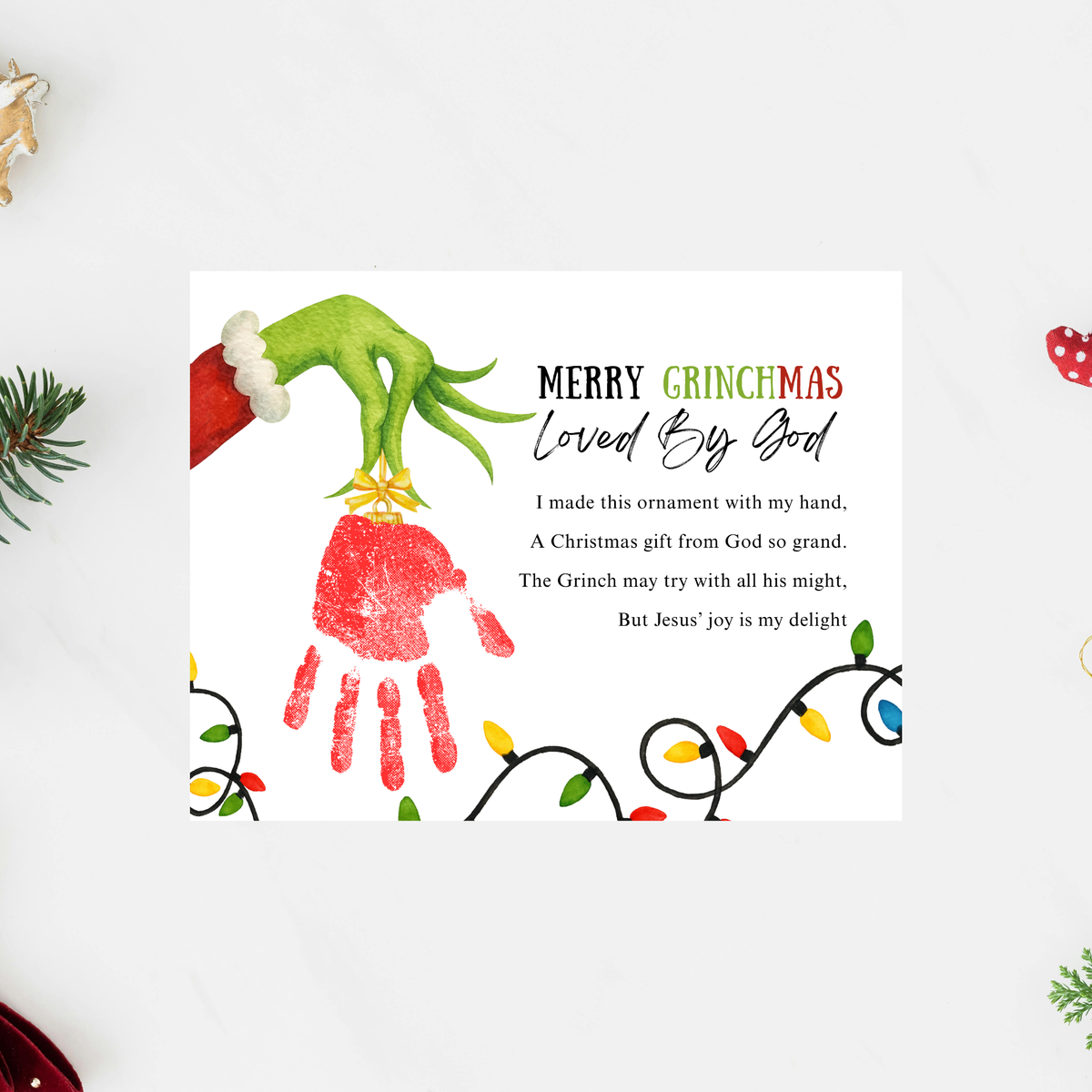 Christian Grinchmas Handprint Craft Printable | Loved by God Christmas Keepsake | Jesus Christmas Activity for Kids