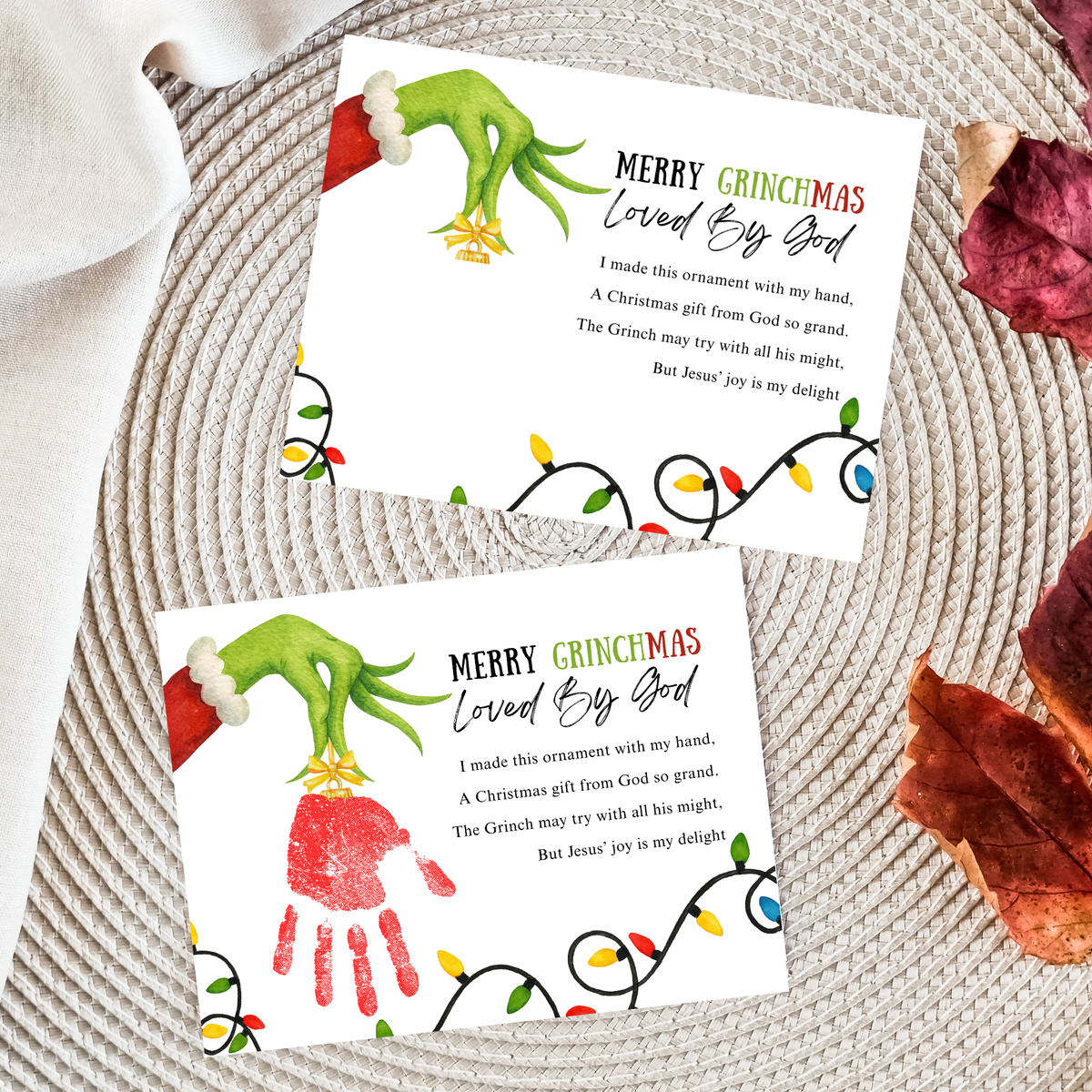 Christian Grinchmas Handprint Craft Printable | Loved by God Christmas Keepsake | Jesus Christmas Activity for Kids