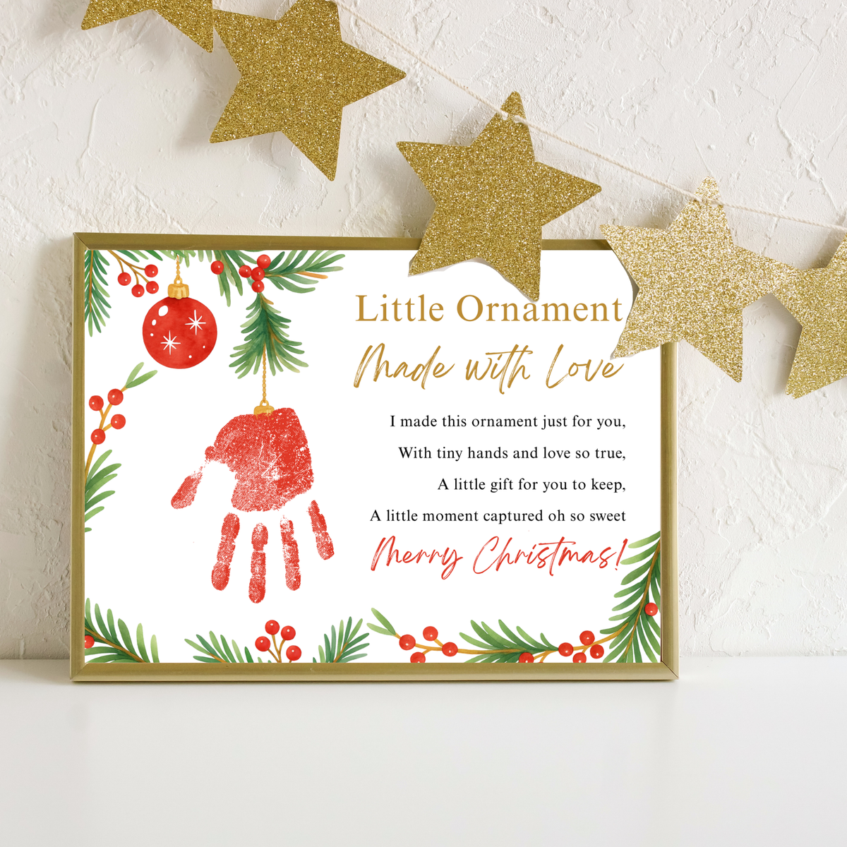 Little Ornament Made with Love Poem Handprint Craft Printable | Christmas Ornament Handprint Keepsake | Preschool Christmas Craft | Holiday Gift for Parents & Grandparents