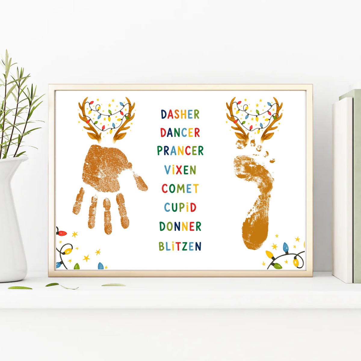 Christmas Reindeer Handprint & Footprint Craft | Reindeer Names Printable | Preschool Christmas Keepsake | Holiday Handprint Activity | Reindeer Footprint Art