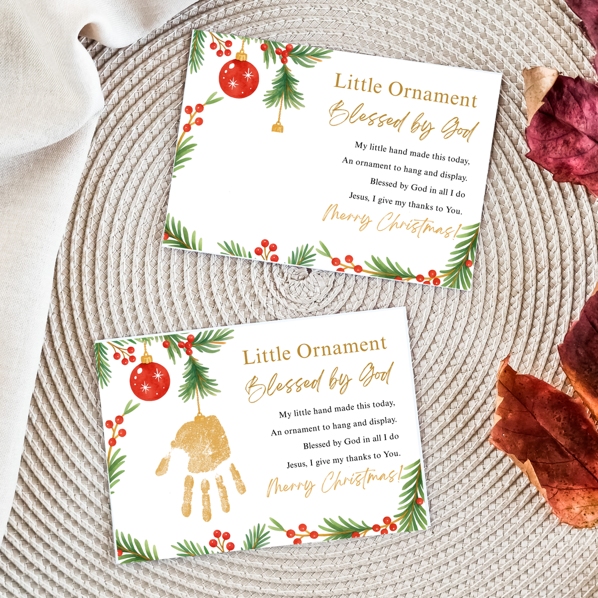 Little Ornament Blessed by God Handprint Craft Printable | Christian Christmas Ornament Poem Keepsake | Faith-Based Christmas Craft for Kids | Preschool Holiday Activity