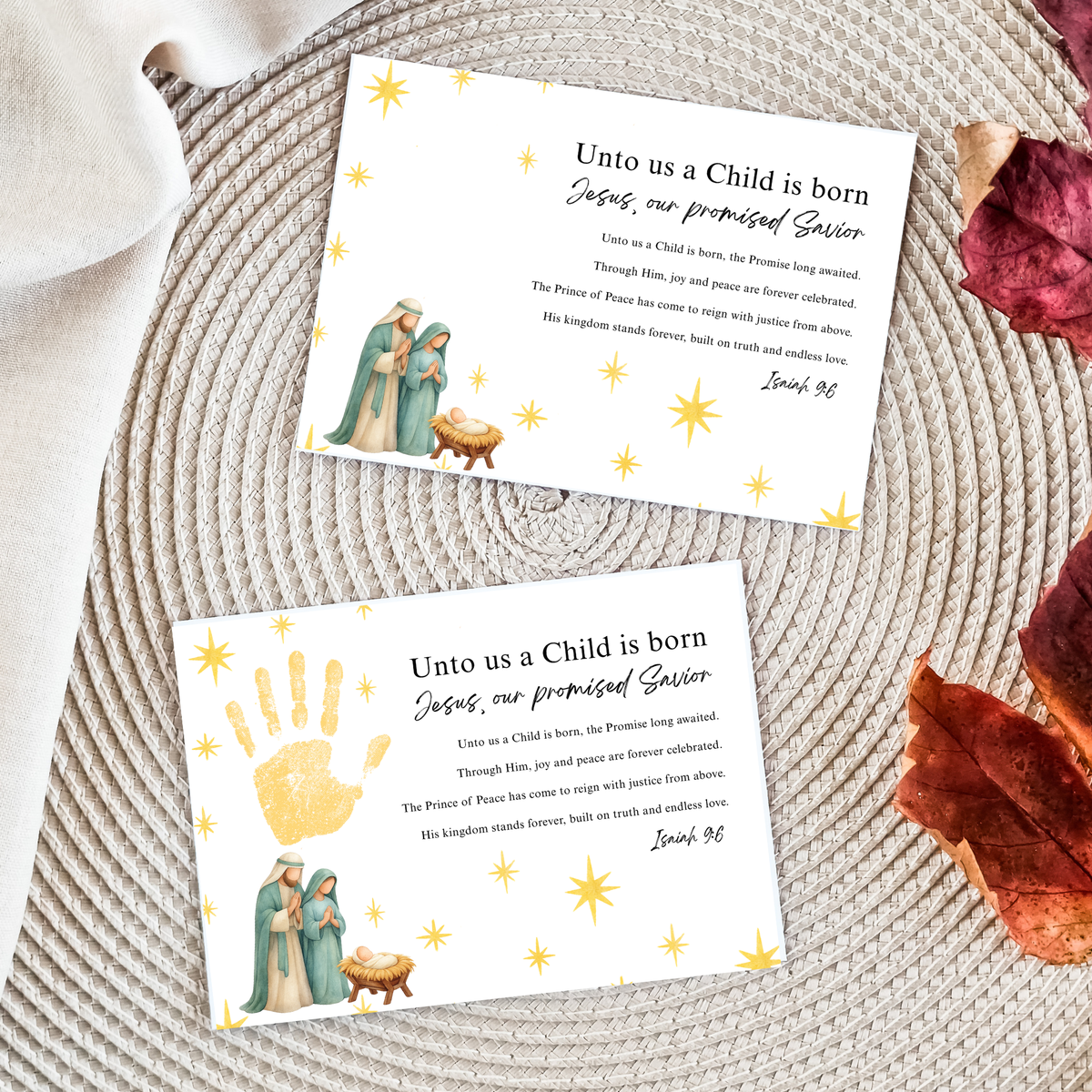 Unto Us a Child Is Born Poem Handprint Craft | Christian Christmas Printable | Isaiah 9:6 Bible Keepsake | Preschool Nativity Activity