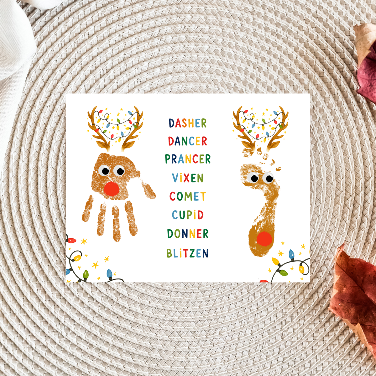 Christmas Reindeer Handprint & Footprint Craft | Reindeer Names Printable | Preschool Christmas Keepsake | Holiday Handprint Activity | Reindeer Footprint Art