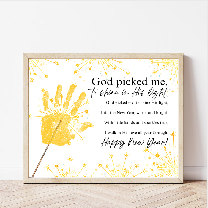 Christian New Year's Handprint Craft Printable | God Picked Me to Shine in His Light | Faith New Year Keepsake | Christian New Year Activity | Kids Bible Craft