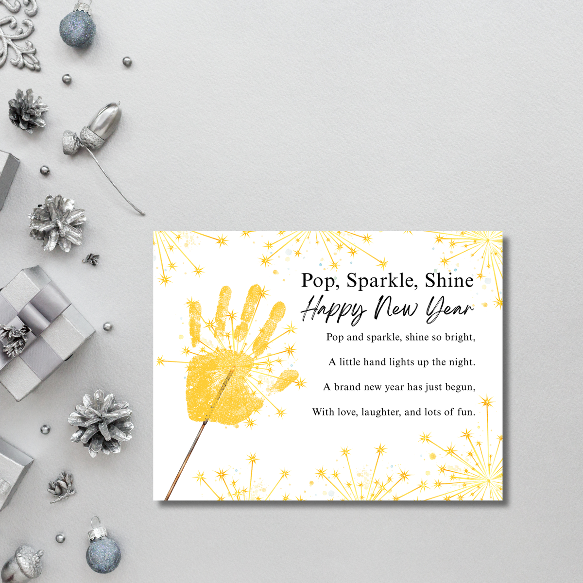 Pop, Sparkle, Shine Happy New Year Poem Handprint Craft | New Year's Eve Sparkler Printable | Preschool New Year Keepsake | Holiday Handprint Activity