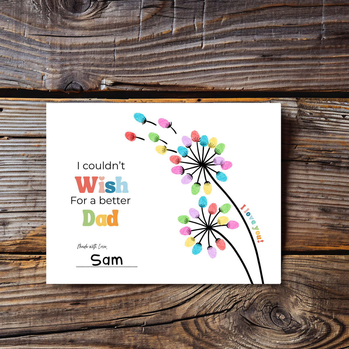 Father’s Day & Dad Birthday Fingerprint Craft Printable | I Couldn’t Wish for a Better Dad | Dandelion Keepsake Gift from Kids | Preschool DIY Printable