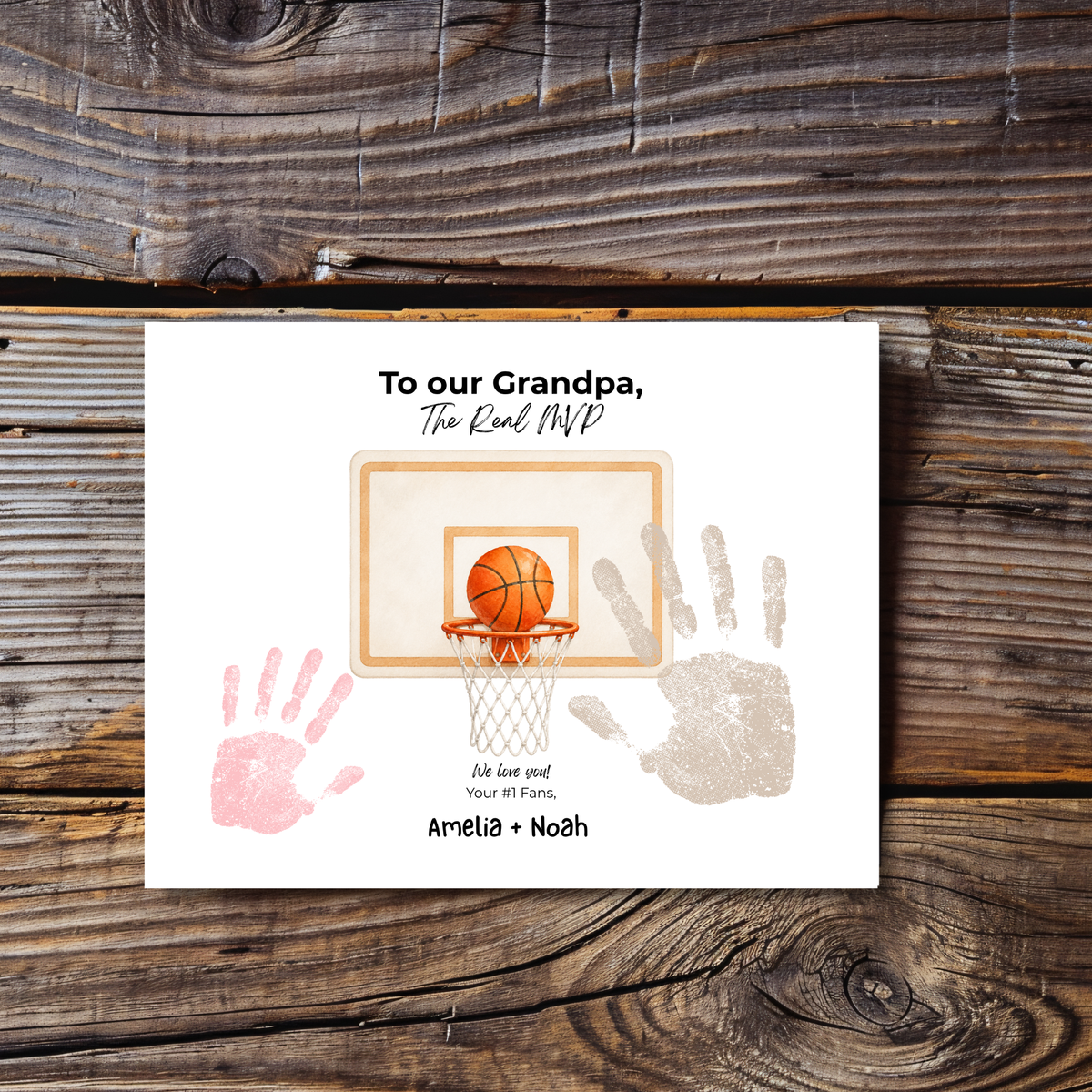 Basketball Handprint Craft for Grandpa, To Our Grandpa The Real MVP Printable, Father’s Day Gift from Grandkids, Sports Grandpa Keepsake