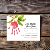 God Helps Me Grow Apple Handprint Craft Printable | Christian First Day of School Keepsake | Faith-Based Back to School Activity