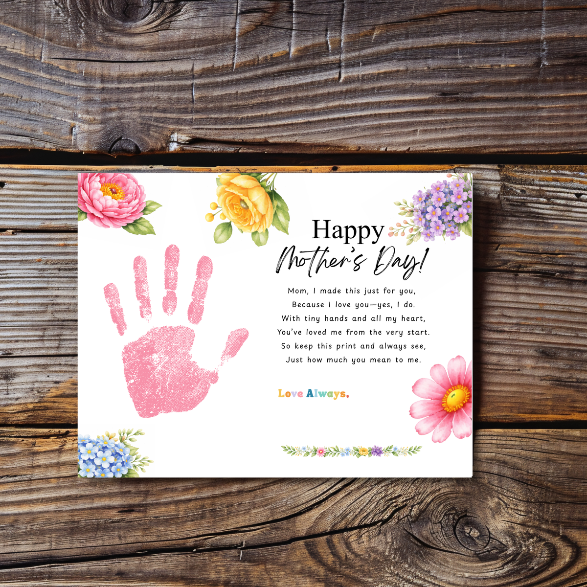 Mother’s Day Handprint Craft Printable | Happy Mother’s Day Keepsake Gift from Kids | Preschool DIY Handprint Art | Floral Mom Gift PDF