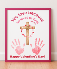 Valentine’s Day Handprint Craft Printable for Kids | Faith-Based Cross Keepsake | 1 John 4:19