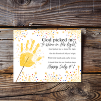Christian July 4th Handprint Craft Printable | God Picked Me to Shine His Light | Patriotic Kids Keepsake Activity