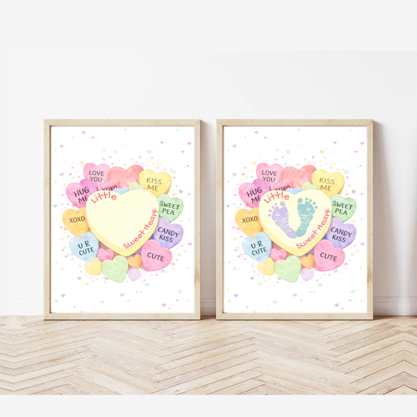 Valentine’s Day Baby Footprint Craft Printable | Sweetheart Keepsake Art | Valentine Candy Heart PDF