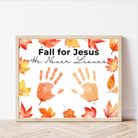 Christian Fall Handprint Craft Printable | Fall for Jesus He Never Leaves | Autumn Bible Keepsake Activity for Kids