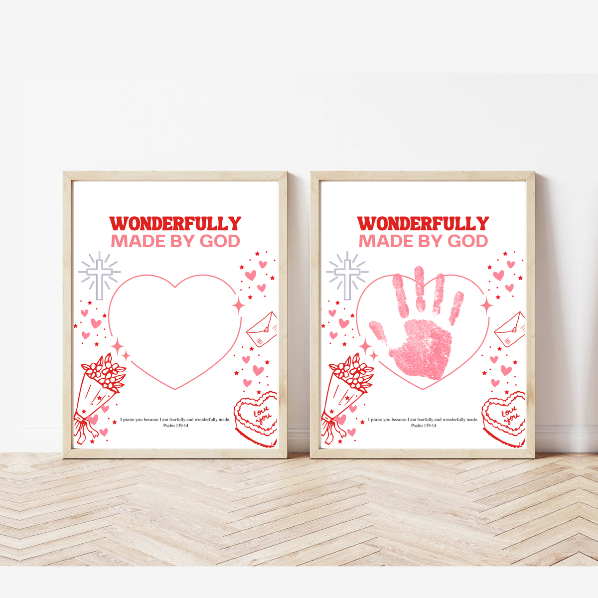 Valentine’s Day Christian Handprint Craft Printable | Wonderfully Made by God | Psalm 139:14 Kids Keepsake PDF