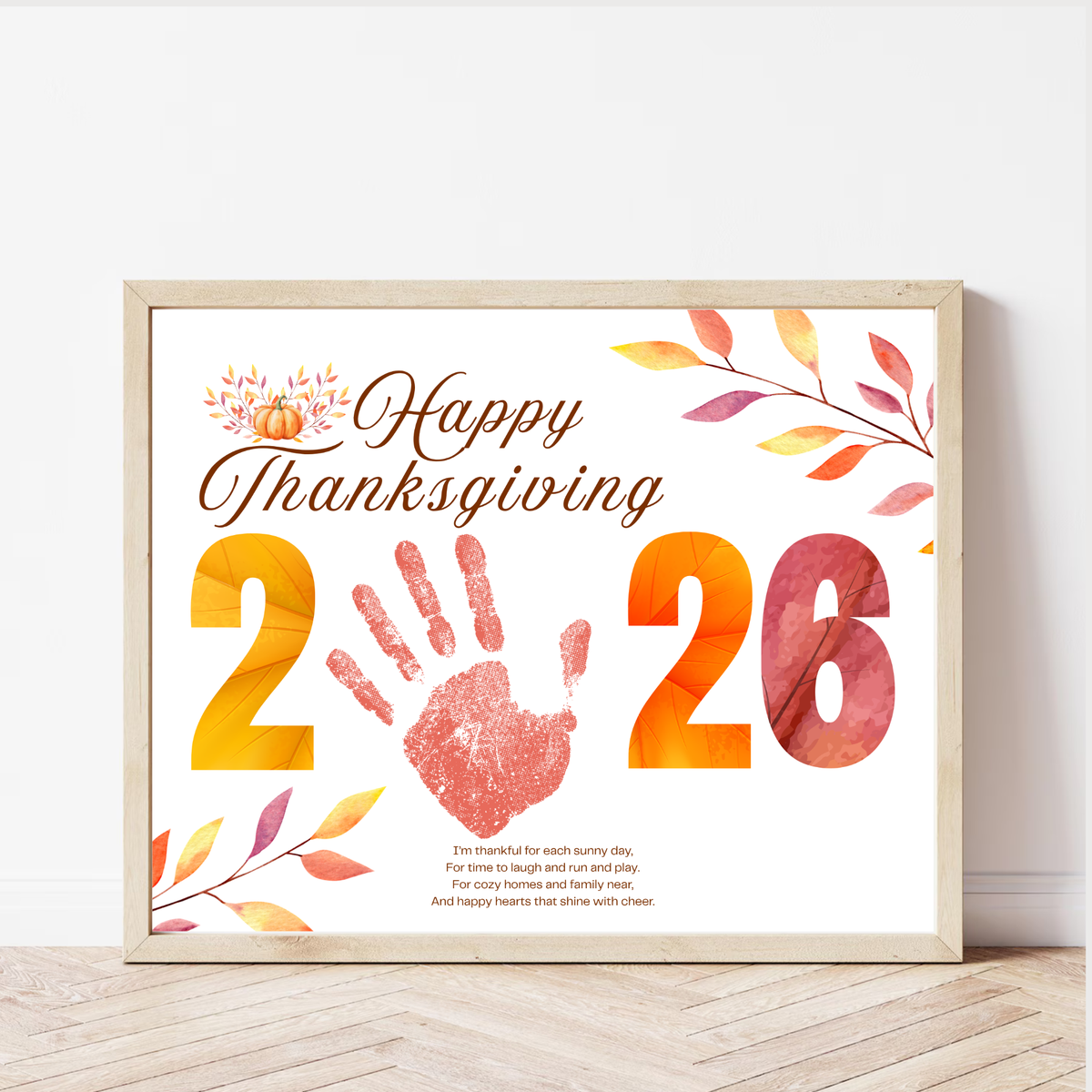 Happy Thanksgiving 2026 Handprint Craft | First Thanksgiving Keepsake Printable