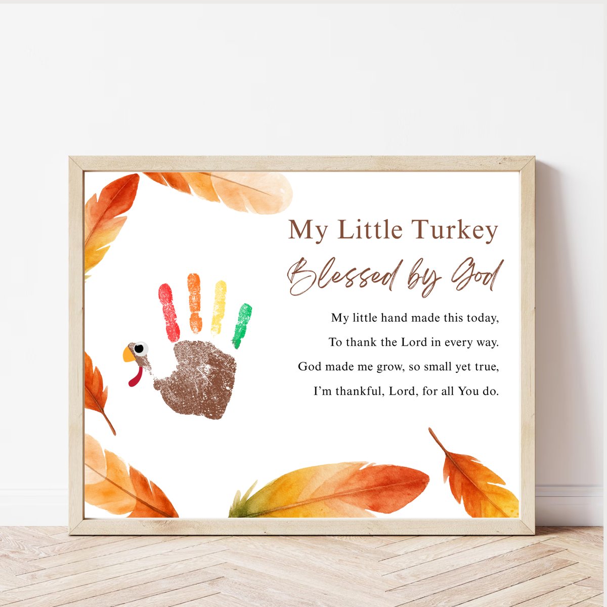 My Little Turkey Blessed by God Handprint Craft Printable | Christian Thanksgiving Keepsake | Preschool Turkey Handprint Activity
