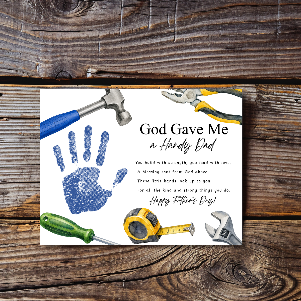 Christian Father’s Day Handprint Craft Printable, God Gave Me a Handy Dad, Tool Theme Father’s Day Keepsake, Faith Based Dad Gift