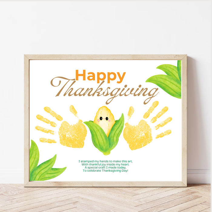 Happy Thanksgiving Corn Handprint Craft Printable, Thanksgiving Keepsake, Baby's First Thanksgiving, Preschool Fall Harvest Activity