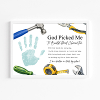 Christian VBS Construction Handprint Craft Printable | God Picked Me to Build Good Character | Vacation Bible School Keepsake Activity