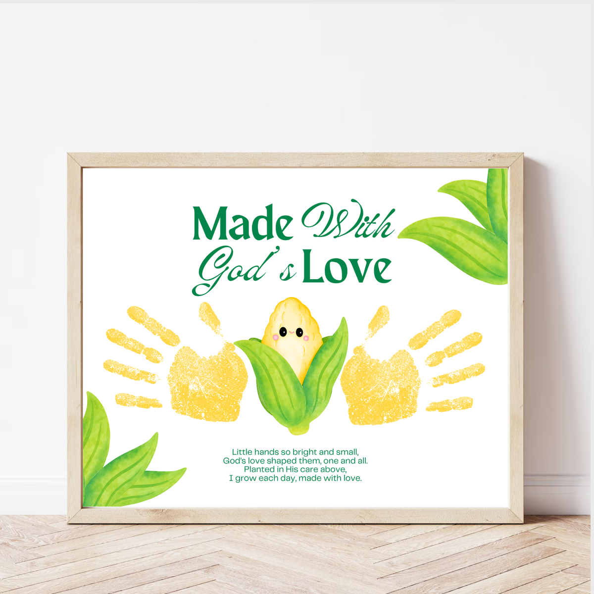 Christian Corn Handprint Craft Printable, Made With God's Love, Preschool Harvest Activity, Thanksgiving Craft, Fall Keepsake, Baby's First Fall
