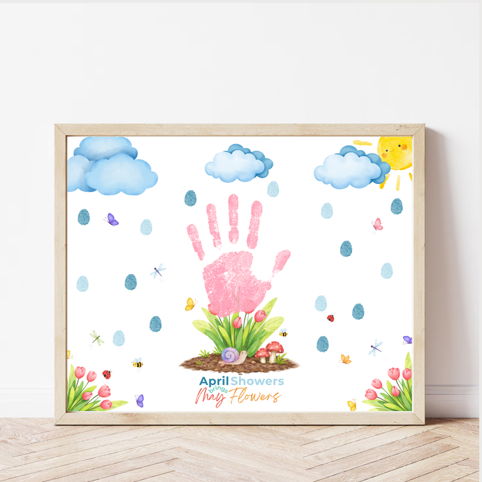 April Showers Bring May Flowers Handprint Craft Printable | Spring Handprint Keepsake | Preschool Spring Activity PDF