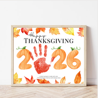 Happy Thanksgiving 2026 Handprint Craft Printable, Thanksgiving Keepsake Activity, Fall Handprint Craft for Preschool Kindergarten PDF