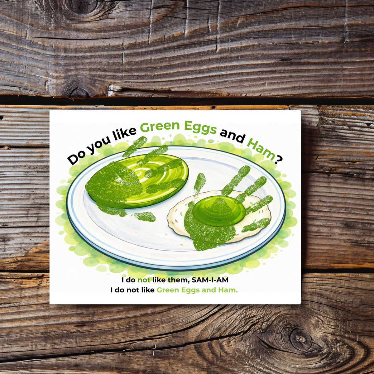 Green Eggs and Ham Handprint Craft Printable | Kids Reading Activity | Literacy Art Keepsake PDF
