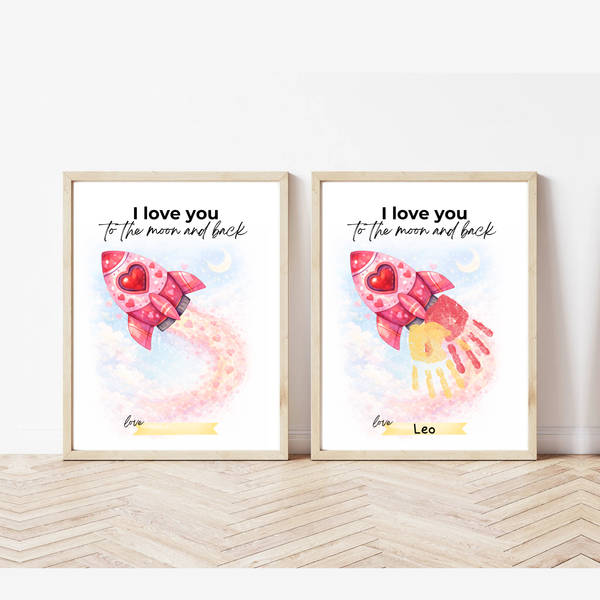 Valentine Rocket Handprint Craft Printable for Kids | “I Love You to the Moon and Back” Keepsake | Valentine Art PDF