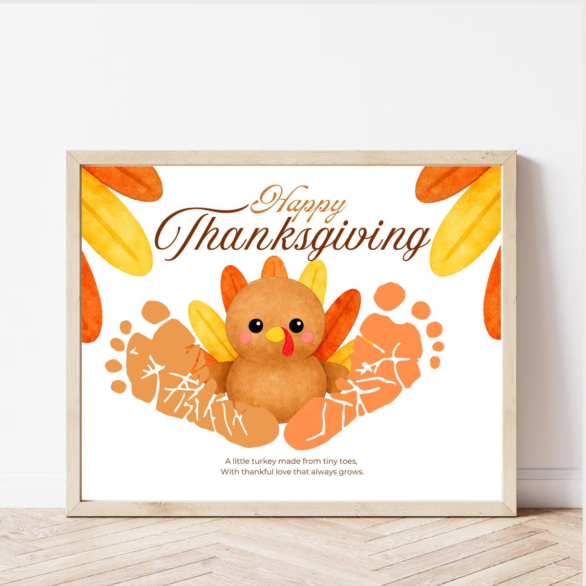 Happy Thanksgiving Turkey Footprint Craft | Thanksgiving Keepsake Printable | Preschool Fall Activity