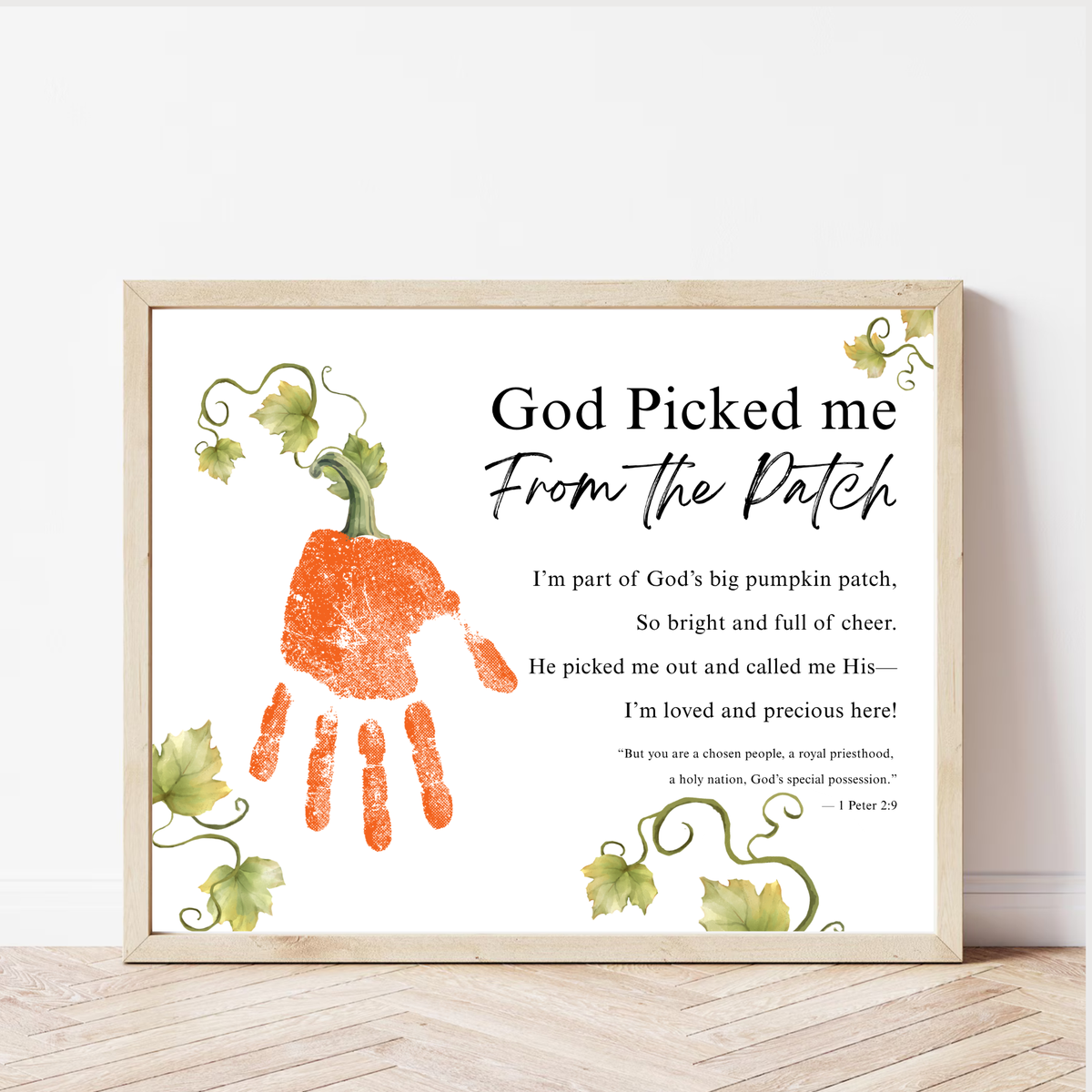 God Picked Me From the Patch Handprint Craft Printable | Christian Pumpkin Keepsake | Fall Bible Activity for Kids