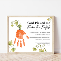 God Picked Me From the Patch Handprint Craft Printable | Christian Pumpkin Keepsake | Fall Bible Activity for Kids