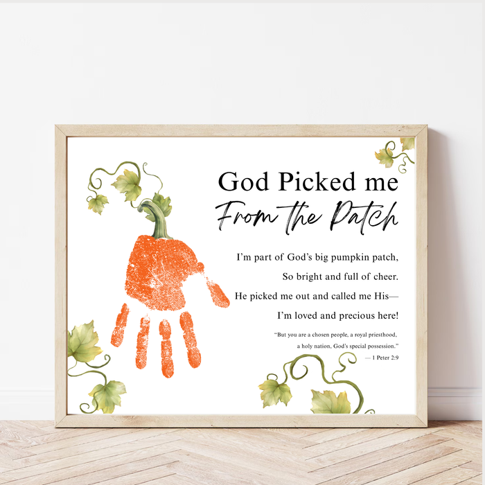 God Picked Me From the Patch Handprint Craft Printable | Christian Pumpkin Keepsake | Fall Bible Activity for Kids