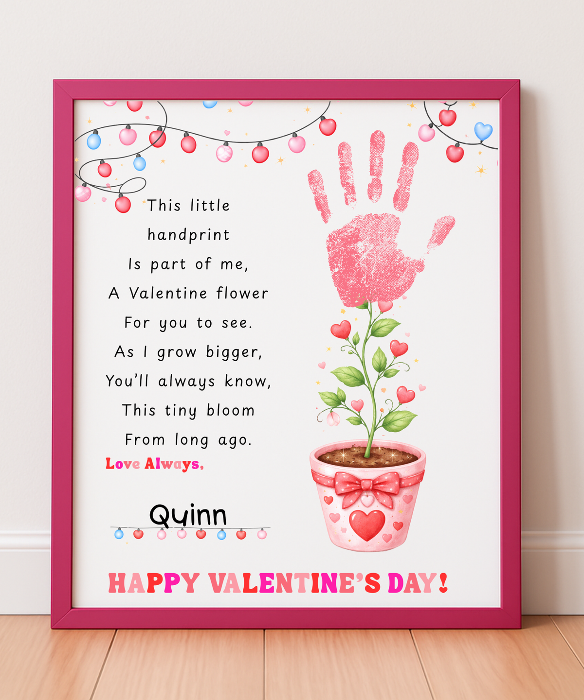 Valentine’s Day Handprint Craft Printable for Kids | Keepsake Art | Valentine Flower Design