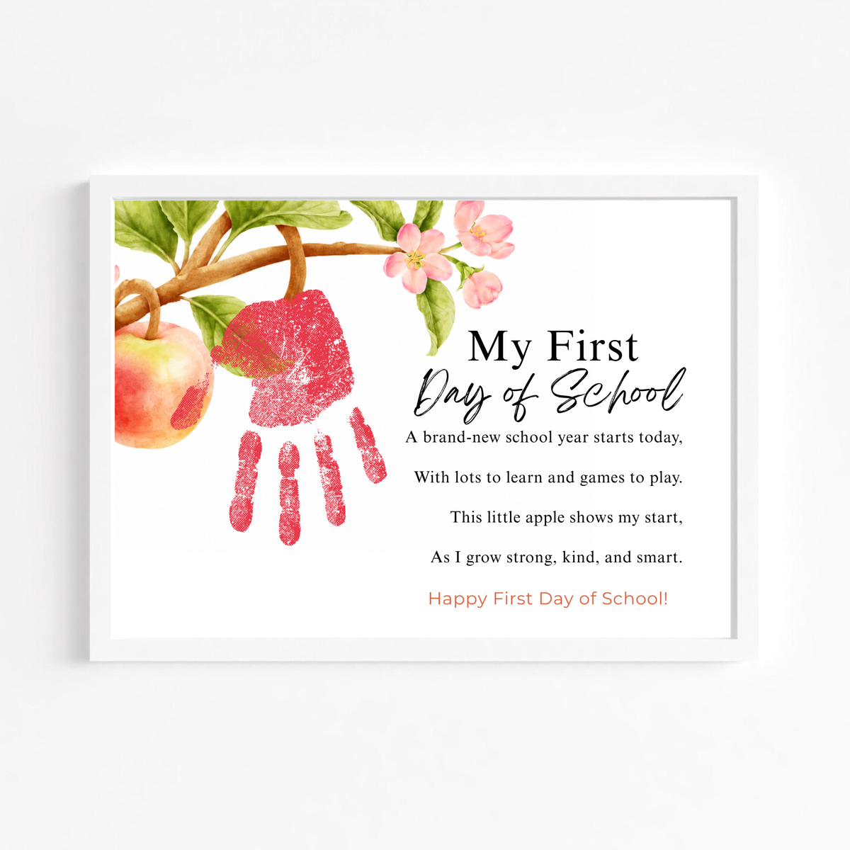 My First Day of School Apple Handprint Craft Printable | Back to School Apple Poem Keepsake | Preschool Kindergarten Activity
