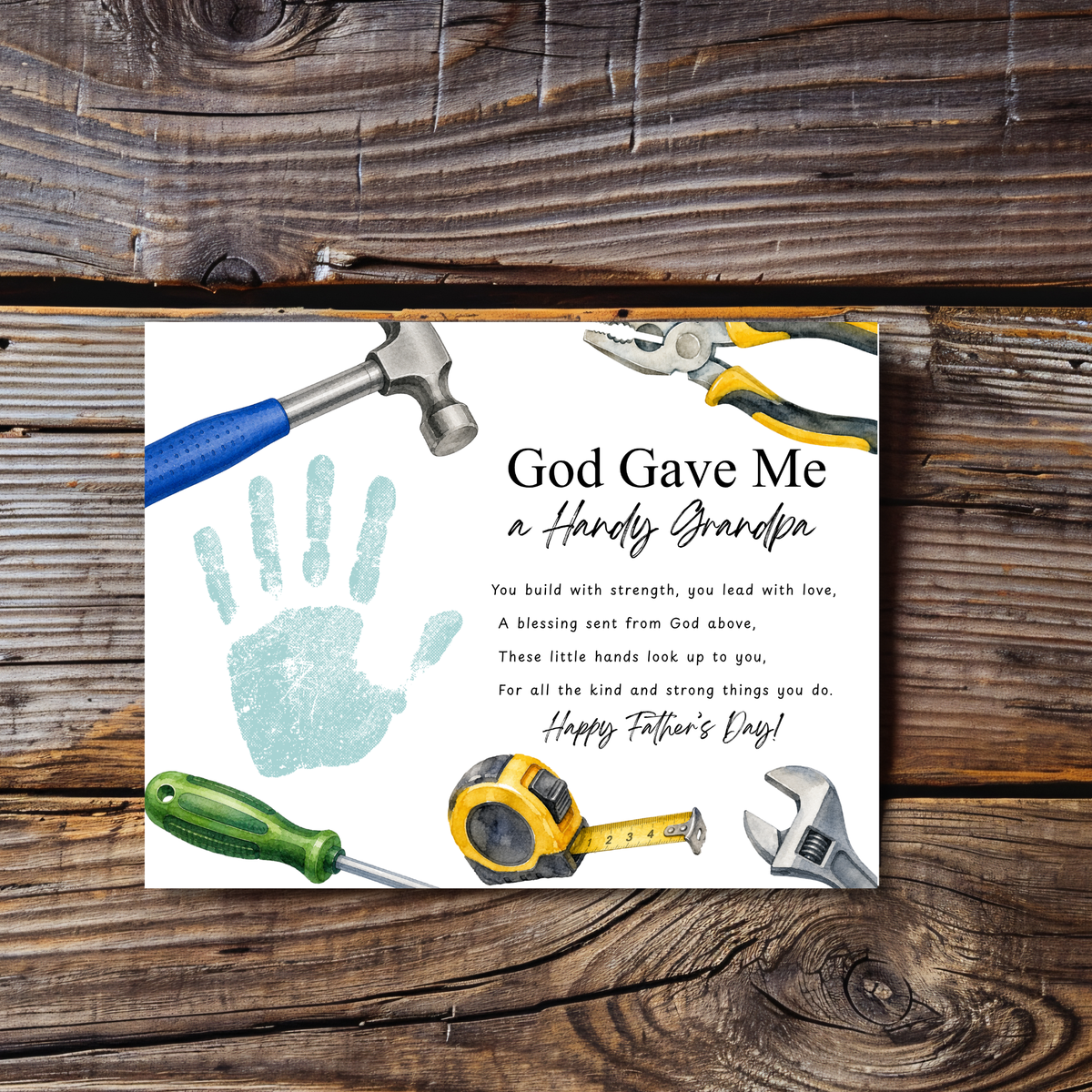 Christian Father's Day Handprint Craft Printable | God Gave Me a Handy Grandpa Grampy Papaw | Faith-Based Grandpa Gift from Kids | Grandfather Keepsake
