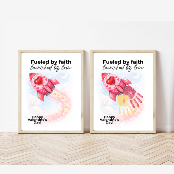 Valentine Rocket Handprint Craft Printable for Kids | Faith-Based Valentine Keepsake | Fueled by Faith Launched by Love PDF