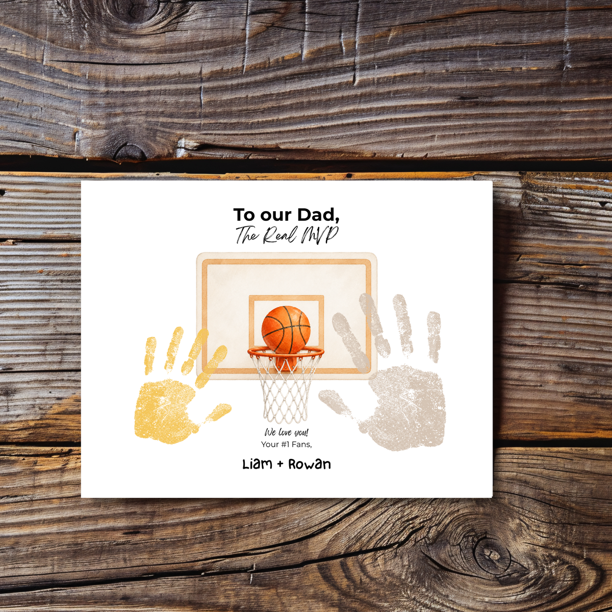Basketball Handprint Craft for Dad, To Our Dad The Real MVP Printable, Father’s Day Basketball Keepsake from Kids, Sports Dad Gift