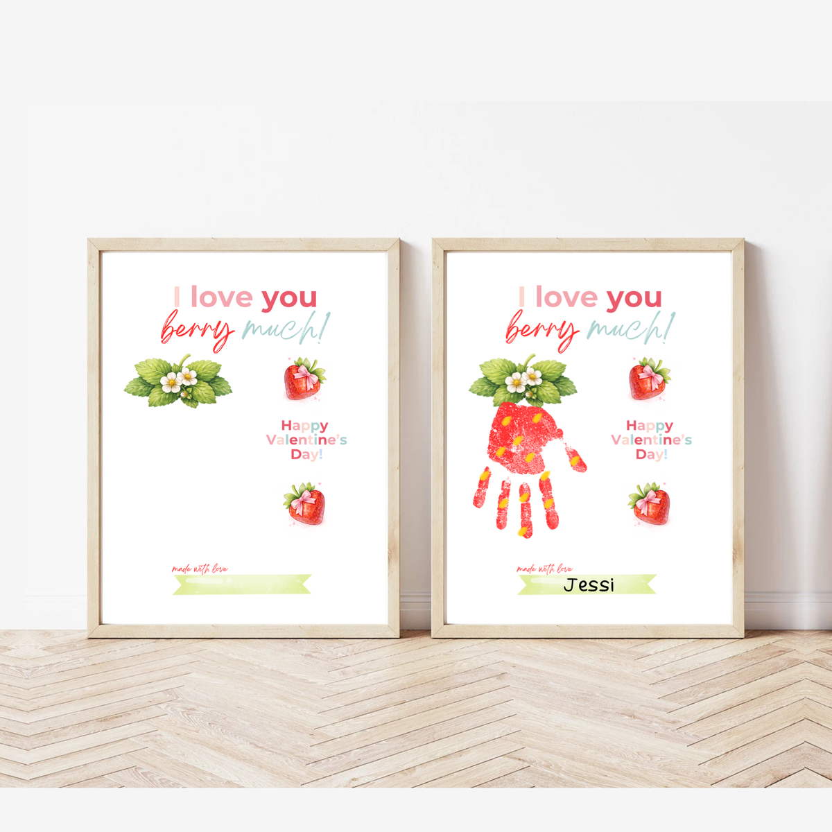 Valentine Strawberry Handprint Craft Printable | I Love You Berry Much | Kids Valentine Keepsake | Sweet Berry Art PDF