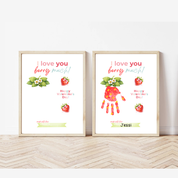 Valentine Strawberry Handprint Craft Printable | I Love You Berry Much | Kids Valentine Keepsake | Sweet Berry Art PDF